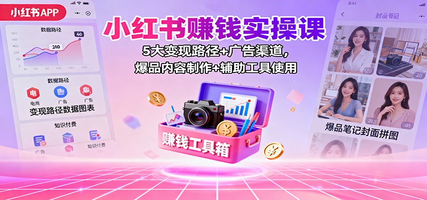 小红书赚钱实操课:5大变现路径+广告渠道,爆品内容制作+辅助工具使用-聚合资源