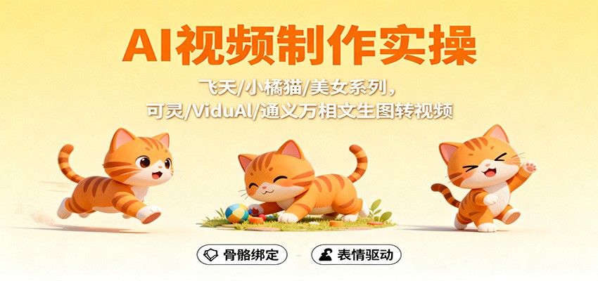 AI视频制作实操,飞天/小橘猫/美女系列,可灵/ViduAl/通义万相文生图转视频-聚合资源