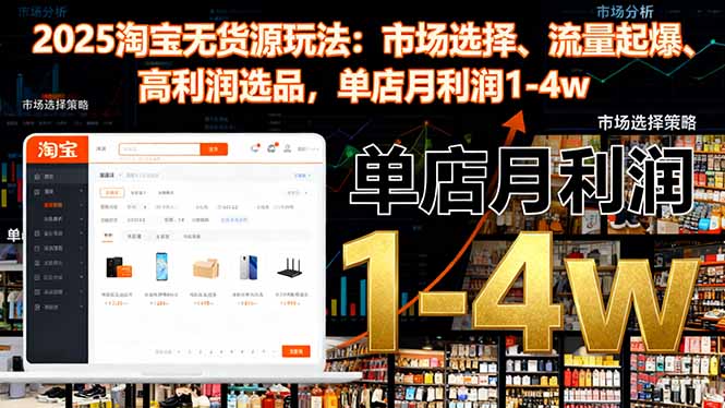 2025淘宝无货源玩法:市场选择、流量起爆、高利润选品,单店月利润1-4w-聚合资源