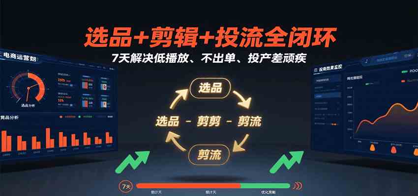 选品+剪辑+投流全闭环,7天解决低播放、不出单、投产差顽疾-聚合资源