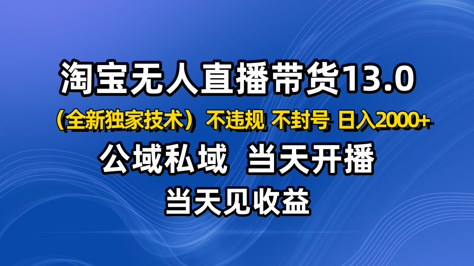 淘宝无人直播13.0,公域私域技术,不封号,不违规 布局下半年旺季赛道,日入2000+-聚合资源
