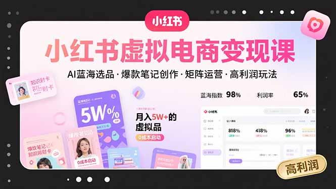 小红书虚拟电商变现课，AI蓝海选品，爆款笔记创作，矩阵运营，高利润玩法-聚合资源