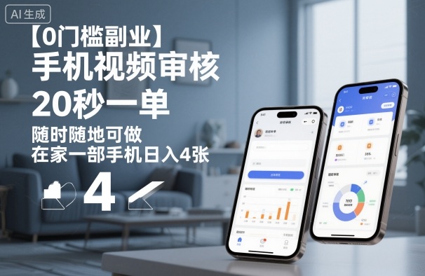 【0门槛副业】手机视频审核，20秒一单，随时随地可做，在家一部手机日入4张【揭秘】-聚合资源