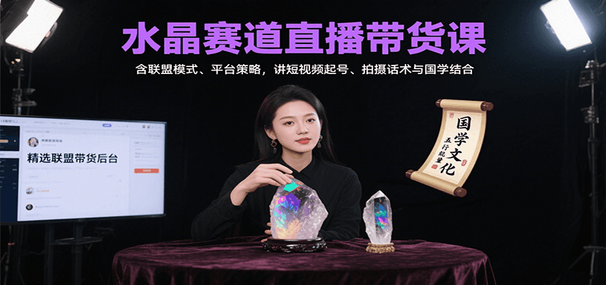 水晶赛道直播带货课：含联盟模式、平台策略，讲短视频起号、拍摄话术与国学结合-聚合资源
