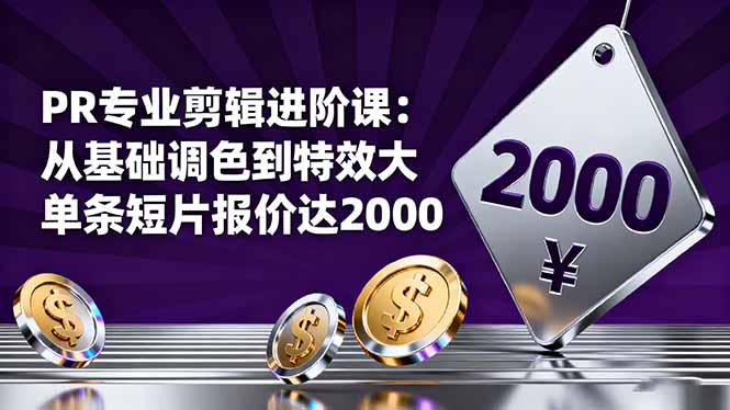 PR专业剪辑进阶课：从基础调色到特效大片的进阶技能，单条短片报价达2000-聚合资源