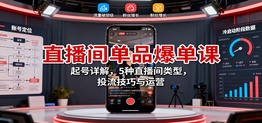 直播间单品爆单课:起号详解,5种直播间类型,投流技巧与运营-聚合资源