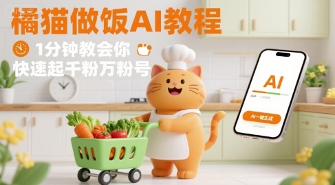 有趣的橘猫买菜做饭视频,用AI一键搞定,1分钟教会你,快速起千粉万粉号-聚合资源