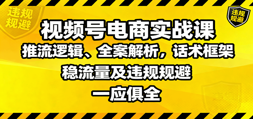 视频号电商实战课:推流逻辑、全案解析,话术框架,稳流量及违规规避等-聚合资源