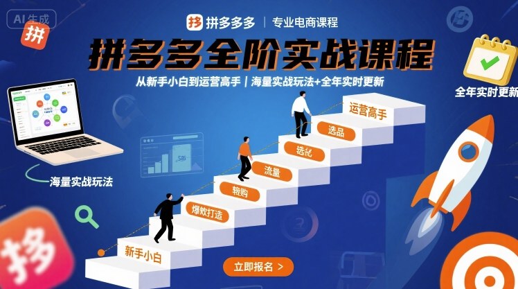 拼多多全阶实战课程，从新手小白到运营高手，海量实战玩法+全年实时更新【2025年9月更新】-聚合资源