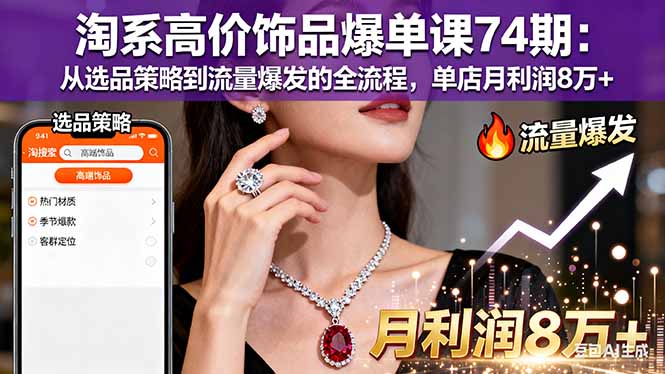 淘系高价饰品爆单课74期:从选品策略到流量爆发的全流程,单店月利润8万+-聚合资源