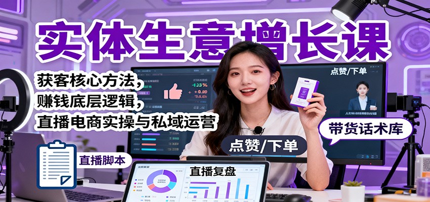 实体生意增长课:获客核心方法,赚钱底层逻辑,直播电商实操与私域运营-聚合资源