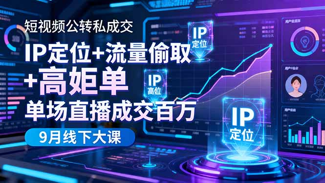 短视频公转私成交9月线下大课，IP定位+流量偷取+高客单，单场直播成交百万-聚合资源