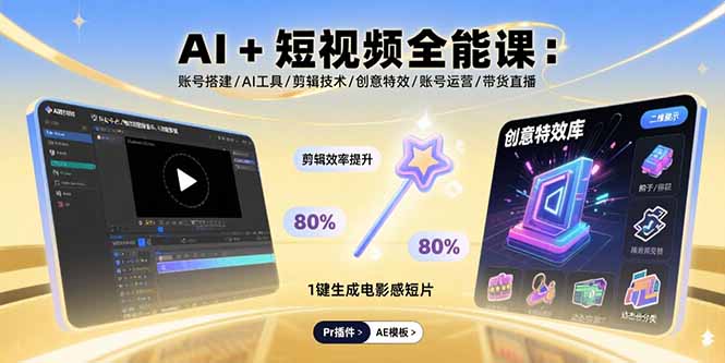 AI+短视频全能课：账号搭建/AI工具/剪辑技术/创意特效/账号运营/带货直播-聚合资源
