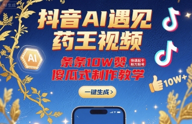 抖音AI遇见药王视频,条条10W赞,快速起千粉万粉号,傻瓜式制作教学-聚合资源