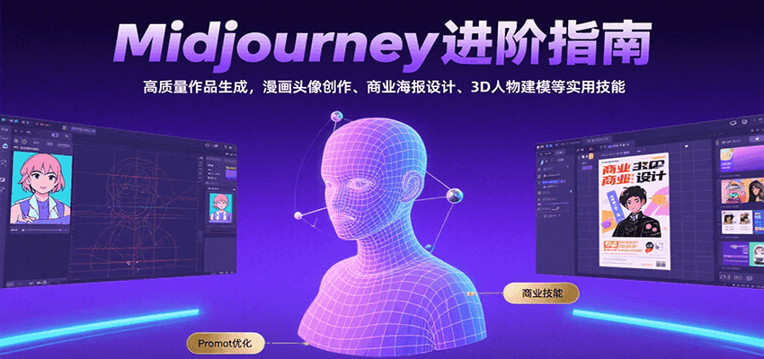 Midjourney进阶指南：高质量作品生成，漫画头像创作、商业海报设计、3D人物建模等-聚合资源