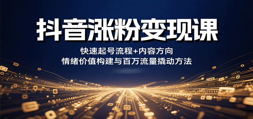 抖音涨粉变现课,快速起号流程+内容方向+情绪价值构建与百万流量撬动方法-聚合资源