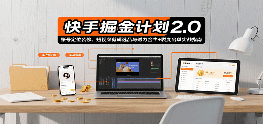 快手掘金计划2.0，账号定位装修、短视频剪辑选品与磁力金牛+裂变出单实战指南-聚合资源