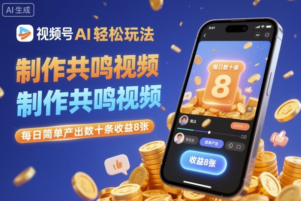 视频号AI轻松玩法，制作共鸣视频，每日简单产出数十条收益8张-聚合资源