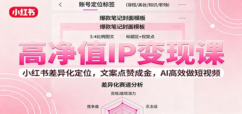 高净值IP变现课：小红书差异化定位，文案点赞成金， AI高效做短视频-聚合资源