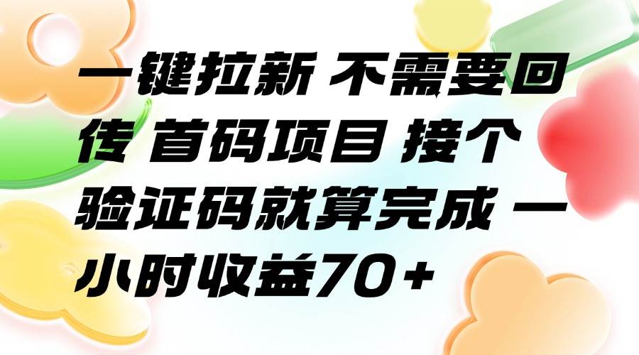 (15588期)一键拉新 不需要回传 首码项目 接个验证码就算完成 一小时收益70+-聚合资源