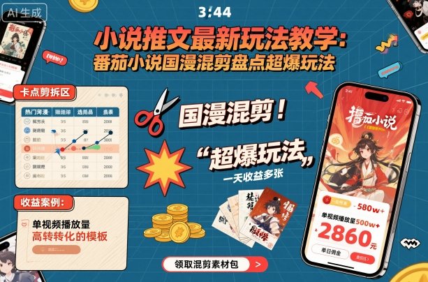 小说推文最新玩法教学,番茄小说国漫混剪盘点超爆玩法,全程干货,一天收益多张