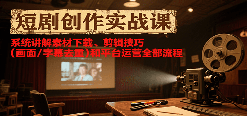 短剧创作实战课,系统讲解素材下载、剪辑技巧(画面/字幕去重)和平台运营全部流程-聚合资源