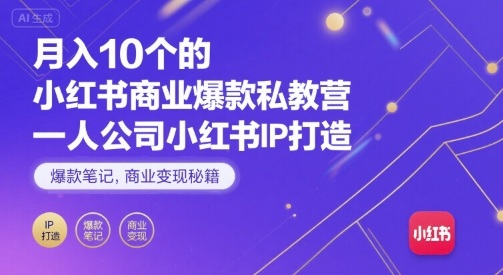 月入10个的小红书商业爆款私教营，一人公司小红书IP打造，爆款笔记，商业变现秘籍-聚合资源
