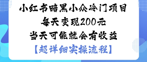 小红书暗黑小众冷门项目每天变现2张当天可能就会有收益-聚合资源