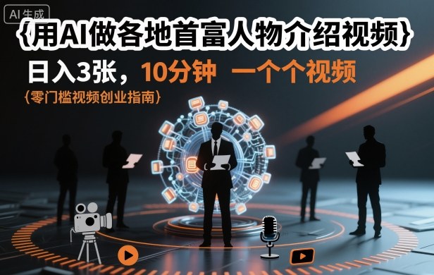 用AI做各地首富人物介绍视频，日入3张，10分钟一个视频-聚合资源