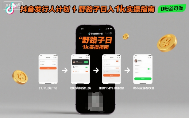 抖音发行人计划全新野路子玩法，随时随地，只要有手机，就能操作，日入1k+【揭秘】-聚合资源