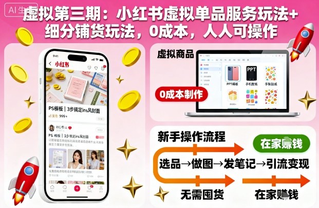 虚拟第三期:小红书虚拟单品服务玩法+细分铺货玩法,0成本,人人可操作-聚合资源