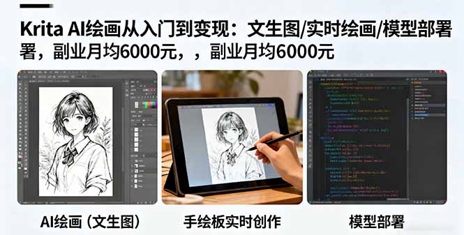 Krita AI绘画从入门到变现：文生图/实时绘画/模型部署，副业月均6000元-聚合资源