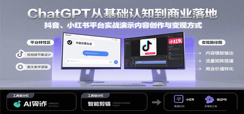 ChatGPT从基础认知到商业落地，实战演示抖音、小红书等平台的内容创作与变现-聚合资源