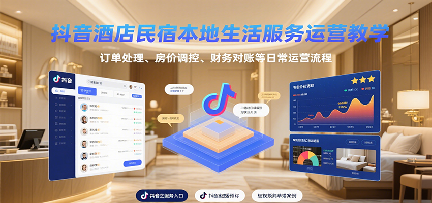 抖音酒店民宿本地生活服务运营教学，订单处理、房价调控、财务对账等日常运营流程-聚合资源