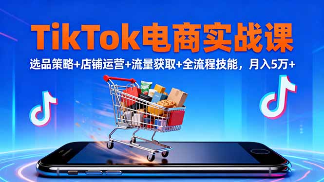 TikTok电商实战课10月，选品策略+店铺运营+流量获取+全流程技能，月入5万+-聚合资源