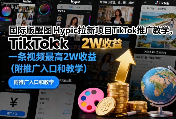 国际版醒图Hypic拉新项目TikTok推广教学,一条视频最高2W收益(附推广入口和教学)-聚合资源