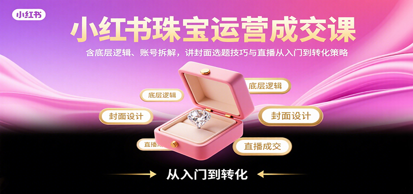 小红书珠宝运营成交课：含底层逻辑、账号拆解，讲封面选题技巧与直播从入门到转化策略-聚合资源