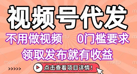 视频号代发,不用剪辑不用做视频,0门槛要求,领取发布就有收益,任务没有无上限,小白轻松上手【揭秘】-聚合资源