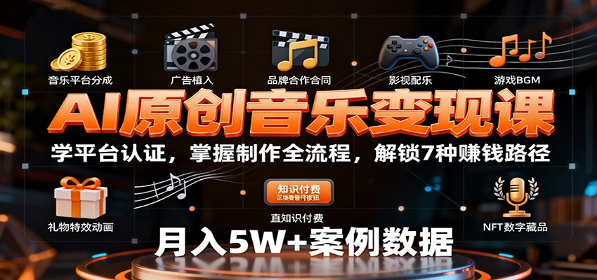 AI原创音乐变现课:学平台认证,掌握制作全流程,解锁7种赚钱路径-聚合资源