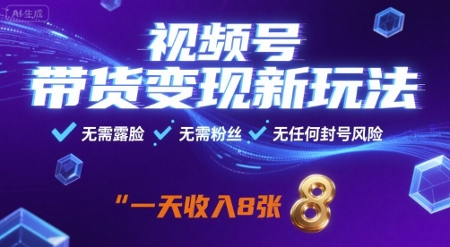 视频号带货变现新玩法，无需露脸，无需粉丝，无任何封号风险，一天收益8张【揭秘】-聚合资源