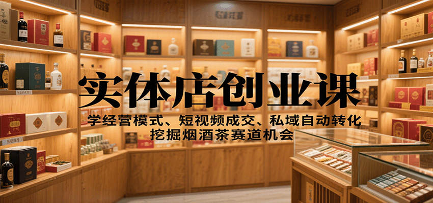 实体店创业课：学经营模式、短视频成交、私域自动转化，挖掘烟酒茶赛道机会-聚合资源