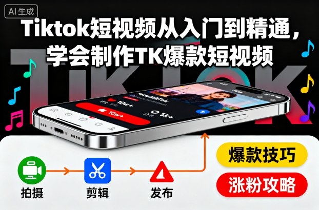 Tiktok短视频从入门到精通，学会制作TK爆款短视频-聚合资源