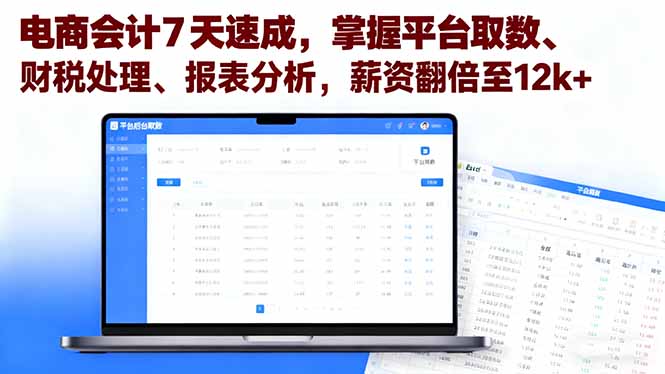 电商会计7天速成,掌握平台取数、财税处理、报表分析,薪资翻倍至12k+-聚合资源