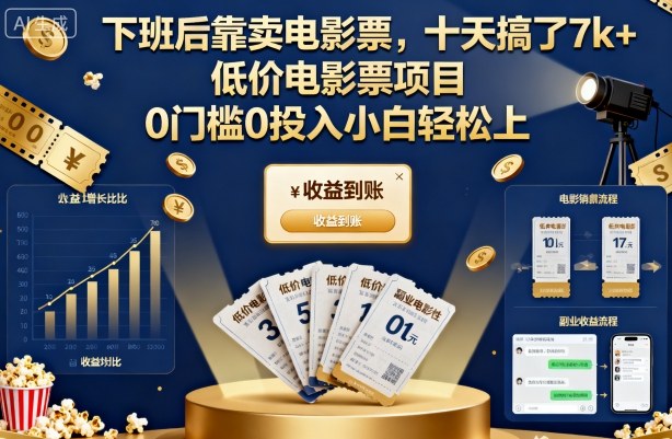 下班后靠卖电影票,十天搞了7k+,低价电影票项目,0门槛0投入小白轻松上手【揭秘】-聚合资源