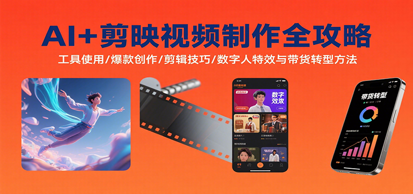 AI+剪映视频制作全攻略:工具使用/爆款创作/剪辑技巧/数字人特效与带货转型方法-聚合资源