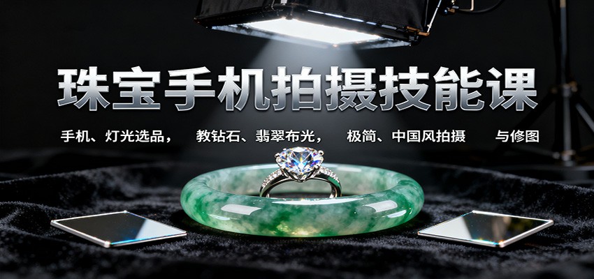 珠宝手机拍摄技能课:手机、 灯光选品,教钻石、翡翠布光,极简、中国风拍摄与修图-聚合资源