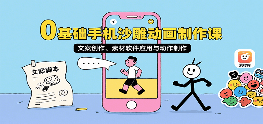 0基础手机沙雕动画制作课，文案创作、素材软件应用与动作制作-聚合资源