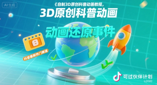 自制3D原创科普动画教程，动画还原事件，抖音最新热门赛道，可过伙伴计划-聚合资源