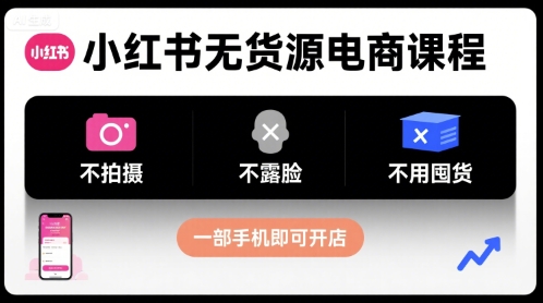 小红书无货源电商课程,不拍摄不露脸不用囤货,一部手机即可开店-聚合资源