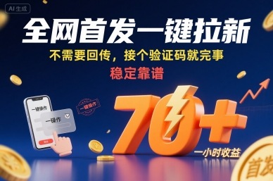 全网首发一键拉新项目,不需要回传,接个验证码就完事,稳定靠谱,一小时收益70+【揭秘】-聚合资源